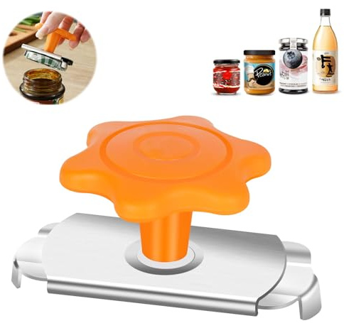 Oumuik, konservöppnare, enkel artrit burköppnare locköppnare, kapsylöppnare, flasköppnare, säkerhet rostfritt stål, slät kant, för familj, picknick, butik (orange)