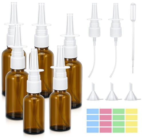 Bottiglia spray nasale vuota,6 flaconi flaconi spray nasali in vetro,30 ml e 20 ml nebulizzatore ricaricabile,con ugelli,etichette vuote,imbuto,cannuccia,per profumo,oli essenziali,soluzione salina