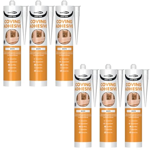 Bond It COVE-MATE Coving Adhesive – 6x White 285ml | Solvent-Free – High-Strength Gap-Filling Adhesive Sealant for Covings – Skirting Boards – & Dado Rails | Premium Sealer Over-Paintable – Quick Grab