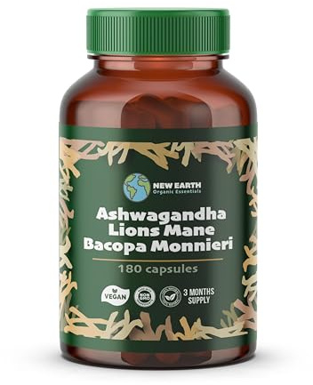 Ashwagandha, Lion's Mane, Bacopa Monnieri Capsules - Supports a Calm and Balanced Mind, Cognitive Function, and Mental Clarity - 180 Capsules - 3 Month Supply - Vegan, Non-GMO, 100% Natural