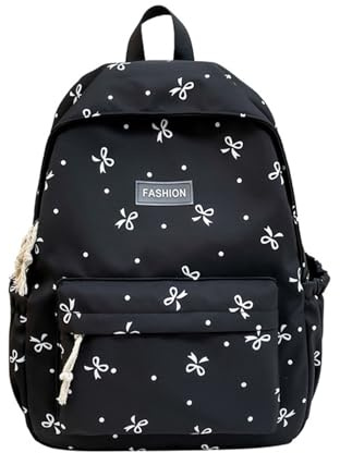 Generisk båge ryggsäck för flickor, söt rosett tryck Kawaii preppy aesthetic Y2k ryggsäck för skola