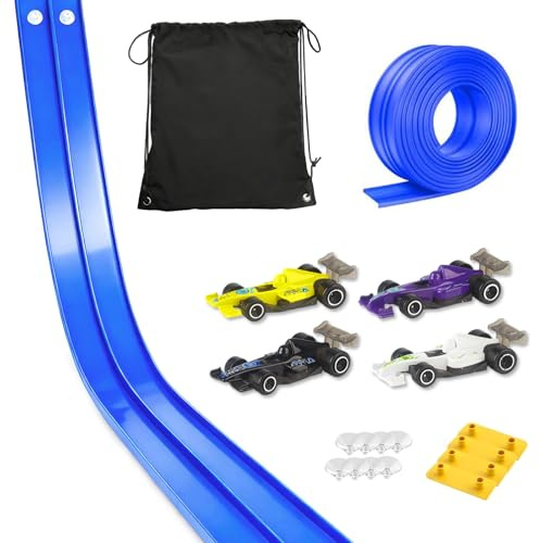 5M Circuit Voiture - Circuit De Course avec Rampe, Comprend 4 Voitures Jouets,Sauts, Rampes,Circuit De Course Classique Long à Monter, avec 1 Sac De Rangement