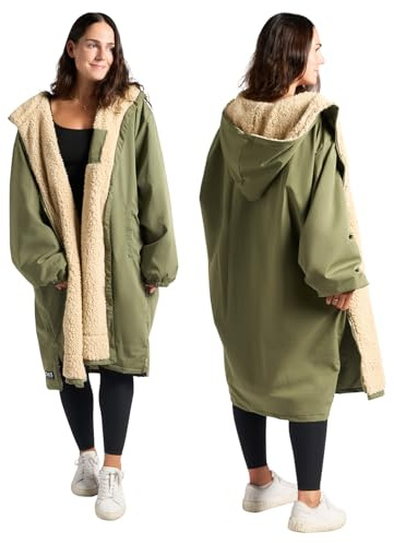 OHS Dry Robes Adult Womens Men, Camouflage Oversized Waterproof Jacket Fleece Lining Rain Coats for Women Changing Robe with Hood & Pockets Ladies Jackets Dry Robe for Outdoor, Khaki/Beige - L/XL