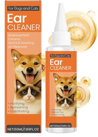 Generico Otiche per Cani - 50 ml Soluzione Delicata per Lavaggio Canale Auricolare e Detriti per Cani - Strumento Pulitore Orecchie Canino - per Grandi Anziani Cuccioli Interno Esterno Casa Viaggio