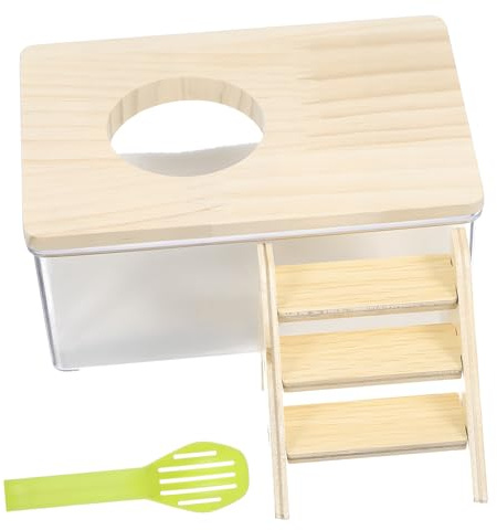 FRCOLOR Pet Bathroom Basin for Hamsters Includes Wood Ladder and Small Sandbox for Dwarf Hamster Sand Bath