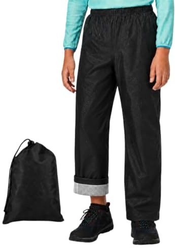 Fjquamitix Kids Waterproof Rain Trousers Age 6-14 Years | Boys Girls Mud Dirty Proof Pants with Inner Mesh, Kids Rain Pants, Children Rainwear Windproof Easy to pack with Packaway Bag