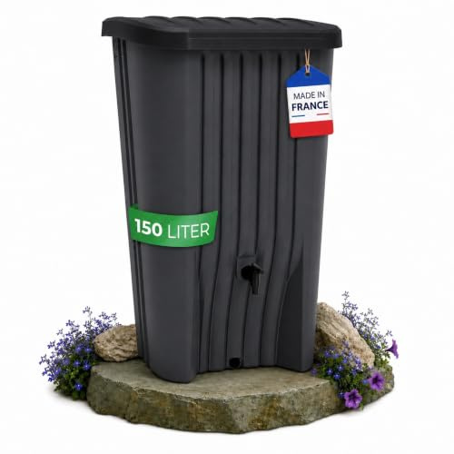 YourCasa Récupérateur d'eau de Pluie 150 L, Mural Compact | Cuve de récupération eau de pluie avec robinet intégré, résistante aux UV, fabriquée en France