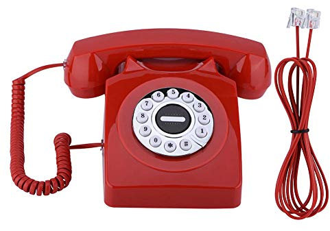 Garsent Retro Telefon mit Wählscheibe, Vintage Schnurgebundenes Telefon Nummern Speicher Nostalgie Tischtelefon für Zuhause Büro(Rot)