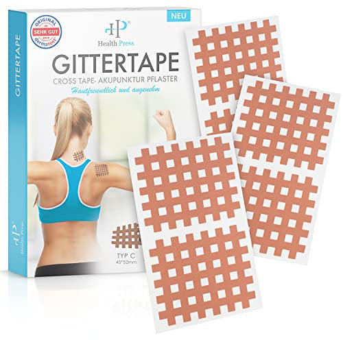 Health Press® Gittertape Cross Tape – Größe Typ C 40 Stück – Gitterpflaster zur Akupressur – Akupunkturpflaster mit ausführlicher E-Book Anleitung zum Download – Akupressur Pflaster