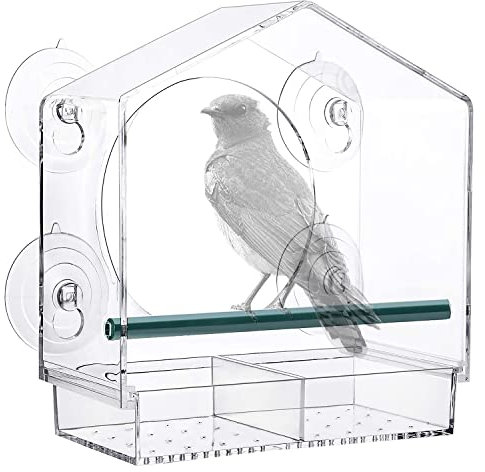 Zeqeey Vogelfutterstation Transparent Fenster Vogelhäuschen für Wildvögel, Finken, Kardinal, Bluebirds, Bird Feeder Vogelfutterhaus Acryl mit Saugnäpfe, 21cmX20cmX10cm