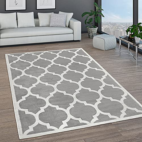 Paco Home Matta Vardagsrum Stor Matta Marockansk Cirkel Och Bårder Mönster Modern, Storlek:80x150 cm, Färg:Grå 8