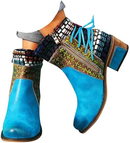 ticticlily Femme Bottines Automne Hiver Rétro Casual Bottines Bottes à Bout Rond à Talons Bas Bottes Basses Fashion Bottes d'équitation