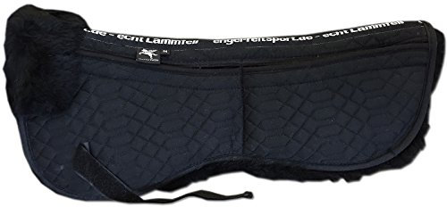 Engel Reitsport | SAKIS1AP-L-SCH-SCH | Sattelkissen aus echtem Merino Lammfell | Korrektur Aufpolsterbar | mit Fellrand vorne | L | Stoff schwarz Fell schwarz