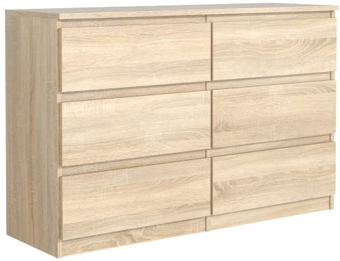 meble masztalerz Kommode mit 6 Schubladen 120 cm, Sideboard Wohnzimmer, Kommode Schlafzimmer H: 78,5cm, B: 120 cm, T: 39 cm, Kommode mit Schubladen, Schubladenschrank (Sonoma-Eiche)