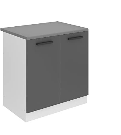 Belini Unterschrank Küche, Spülenunterschrank 80 cm Breite. SDZ Küchenunterschrank mit Arbeitsplatte. Spülenschrank mit 2 Türen, Silber matt