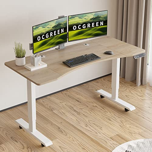 OCGREEN Elektrisch höhenverstellbarer Stehpult, Stehpult, Splice Board Home Office Computer Stehtisch Ergonomischer Schreibtisch (Eiche, 140 x 76CM)