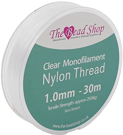 Filo di nylon trasparente da 1 mm, filo invisibile per decorazione, cucito, perline, filo di nylon resistente, resistenza alla trazione 29 kg, bobina da 30 m