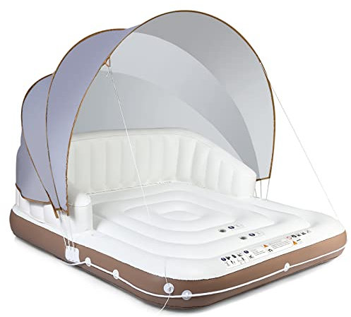 COSTWAY Letto Galleggiante Gonfiabile, Letto Galleggiante Mare con Tettuccio Retrattile e Rimovibile, 2 Porta Bicchieri, per Interna ed Esterna, UPF50+, Portata 200 kg