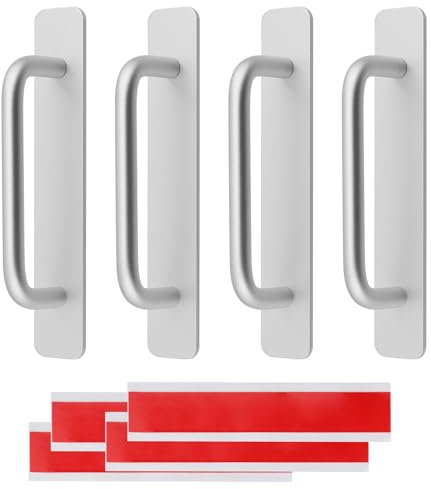 YIXNSW 4 Stück Selbstklebende Möbelgriffe, 150mm Kühlschrankgriff Aluminium, Schrankgriffe Türgriff, Schiebetür Silber Bohrerlose Griffe für Schränke, Türen, Fenster und Küchen, Silber