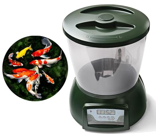 AMZTEMU 4.5L Automatic Fishfeeder, Fish Feeder Futterautomat, Auto-Teich-Fischfutterspender, Automatischer Futterspender für Teichfische für den Außenbereich, Koi-Fische -batteriebetrieben