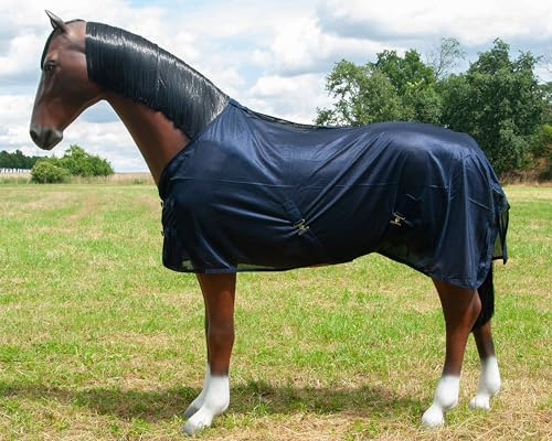 Brama-West Fly-Away Couverture anti-mouches pour cheval, avec sangle croisée, protection contre les insectes, couverture pour chevaux d'extérieur, bleu foncé, 125