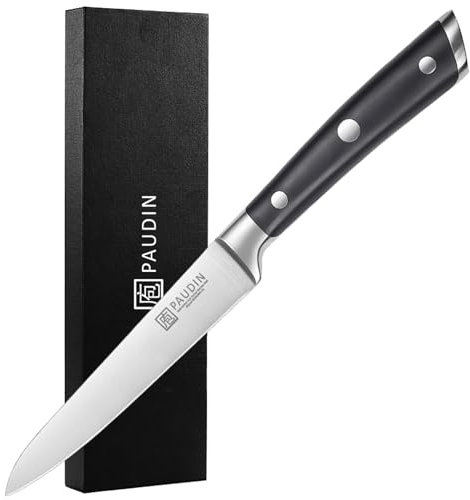 PAUDIN Coltello multiuso 12 cm, coltello da cucina professionale, Coltello da cuoco, coltello da frutta in acciaio inossidabile tedesco ad alto tenore di carbonio affilato super duro durevole