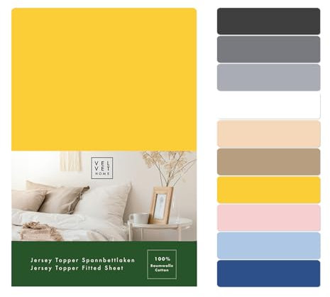 VelvetHome Topper Spannbettlaken 90x200cm 100% gekämmte Baumwolle Markenqualität Oeko-TEX 100 Bettlaken Spannbetttuch Jersey 90x200 Dunkelgelb