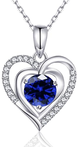 immobird Collier pour Femme Collier Pendentif Coeur Saphir Pendentif Collier Bleu Argent 925 Bijoux Cadeaux pour Soeurs