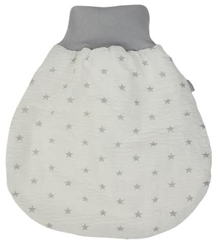 Lilakind Baby Baumwoll Strampelsack Kleinkind Schlafsack Weiß Graue Sterne - Made in Berlin Gr. S