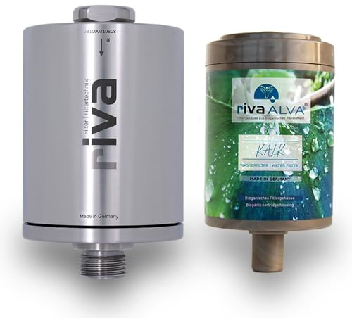 rivaALVA Kalk Edelstahl Duschfilter - chemiefreier Kalkschutz - wandelt Haftungseigenschaften vom Kalk - weniger Kalkrückstände in der Dusche
