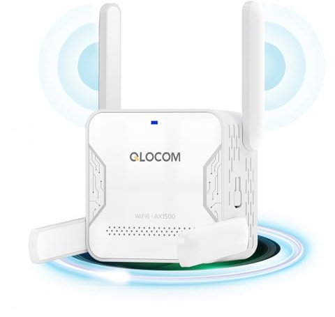QLOCOM 2025 Neuestes AX1500 WLAN Verstärker WiFi 6 Repeater, DualBand 5.8GHz & 2.4GHz Internet Booster, WiFi Repeater kompatibel zu Allen WLAN Geräten, Ethernet Port