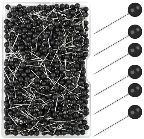 Lot de 600 épingles à tête ronde noires avec pointe en acier - Réutilisables - Pour tableau d'affichage, carte, mur photo, artisanat, marquage