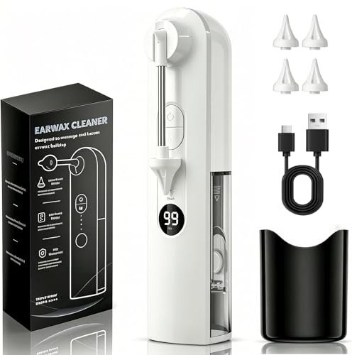 Ear Wax Removal Kit, Ear Cleaner with 4 Modes & Temperature Sensor, Safe Ear Irrigation Flushing System, IPX7 Waterproof for Home Use -White