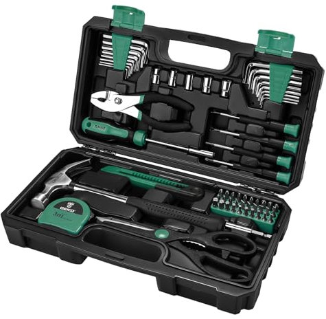 DEKO TZ62 Ensemble d'outils de pièces Ensemble d'outils manuels généraux pour la maison avec étui de rangement de boîte à outils en plastique (vert)