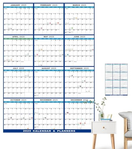 Planner Da Muro 2025 - Calendario Da Muro 12 Mesi Cancellabile A Secco | Calendario E Agenda Annuale Da Parete 2025 Da Gennaio A Dicembre | Calendario Da Parete Pieghevole Per Uffici Domestici