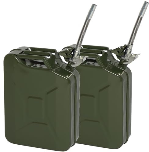 Bonnlo 2Pcs 20L Jerry Can Fuel Oil Storage Can Metal Petrol Diesel Tank with Flexi Spout For Diesel, Petrol, Oil Container (Green)