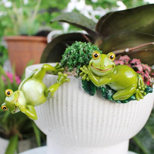 DZAY Pot de fleurs à suspendre - Figurines décoratives - Grenouille - Animaux - Statue en résine - Décoration de jardin - Grenouille verte - Décoration de pot de fleurs (05)