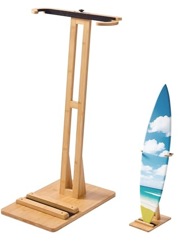 VEVOR Soporte Vertical para Tablas de Surf, Soporte de Madera para Tablas de Surf Ajustable de 370 a 665 mm, Organizador de Tabla Independiente con Relleno de Corcho, para Wakeboard, Snowboard