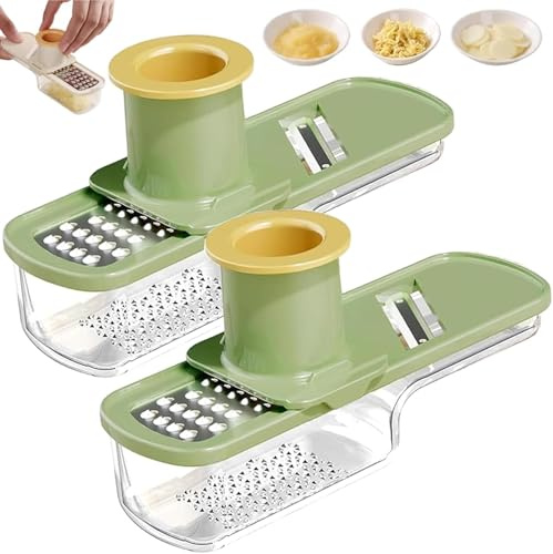Mini molinillo de ajo y rebanador de mandolina, picador de verduras 3 en 1 con recipiente y protector de seguridad, rallador de jengibre portátil y herramienta de corte para cocina, camping y