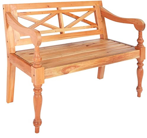 Plumbpyr Batavia - Panchina in legno massello di mogano, 98 cm, colore: Marrone chiaro, resistente, con braccioli, moderna panchina per corridoio e spogliatoio, stile scandinavo