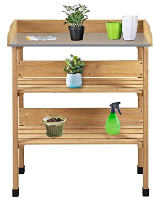 MaxxGarden Pflanztisch - Gartenregal Outdoor Wetterfest - Gewächshaus Tisch - Garten Arbeitstisch - Pflanztisch Unterschrank - 80x40x86cm - Holz - Braun