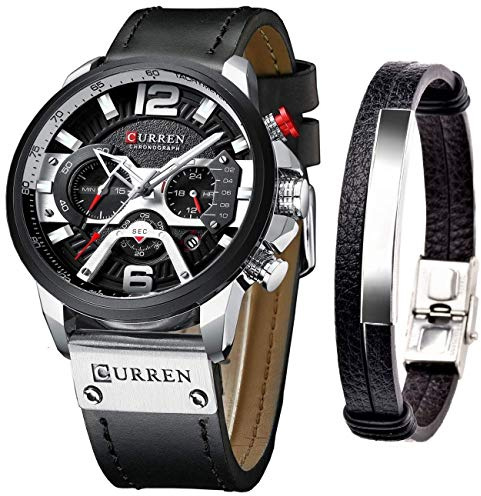 CURREN Montre à quartz pour homme avec chronographe et bracelet tendance Bleu Montres de luxe Cadeaux (argent), Montre à quartz, chronographe