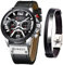 CURREN Uhren für Herren, Quarz, Leder, Chronograph, Armbanduhr und modisches Armband, blaue Uhren für Herren, luxuriöse Armbanduhr, Geschenke (Silber), Quarzuhr, Chronograph