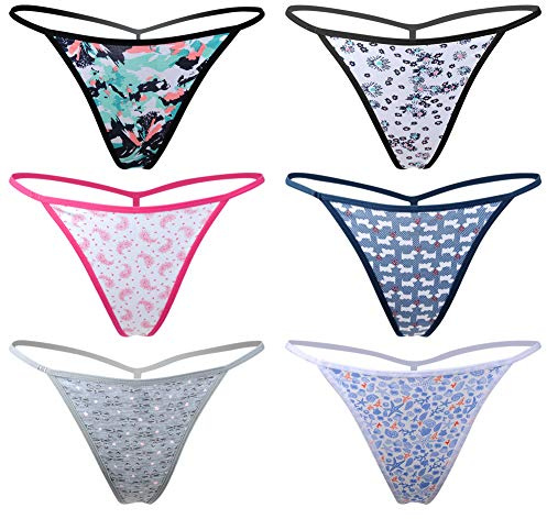 Closecret Cotton G-string, Women Panties Simple Thongs Lightweight Multi-Pack G-string&T-back (XX-Small-X-Small, Printed)