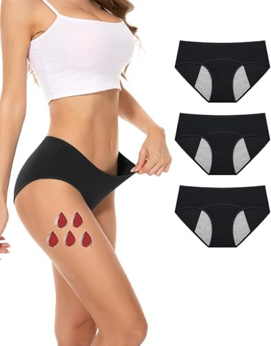 PULIOU Perioden Unterwäsche Damen 30ML, Baumwolle Menstruation Unterhosen, MenstruationsunterwäSche MäDchen, PeriodenunterschwäSche Starke Blutung Für Frauen & MäDchen (3er Pack) M
