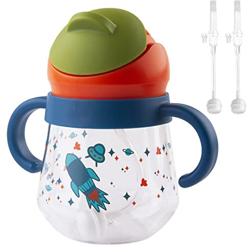 nohlerlife Drickkopp för babymånader 6+, drickflaska för barn med handtag, läckagesäker läcksäker, baby halmkopp mjuk pip kopp 260 ml, BPA-fri (2 halm)