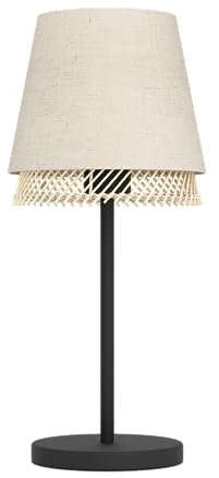 EGLO Tischlampe Tabley, natürliche Nachttischlampe, Tischleuchte aus Metall in Schwarz, Bambus und Leinen, Tisch-Lampe für Wohnzimmer und Schlafzimmer, E27 Fassung