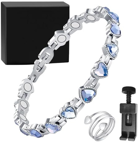 MHDUYEG Pulsera Magnética y Anillo de Acero Titanio para Mujer - Joyería Magnética con Ajustador y Caja