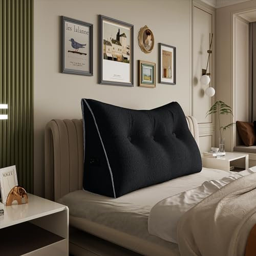 Rucener Großen Rückenkissen Dreieckigen Kissen Sofakissen HohenKopfteil Kopfkissen HohenKopfteil Rückenlehne für Bett Perfekt AlsKissen Zum Fernsehen und Lesen Gibt Es in Vielen Elegant Schwarz 100CM