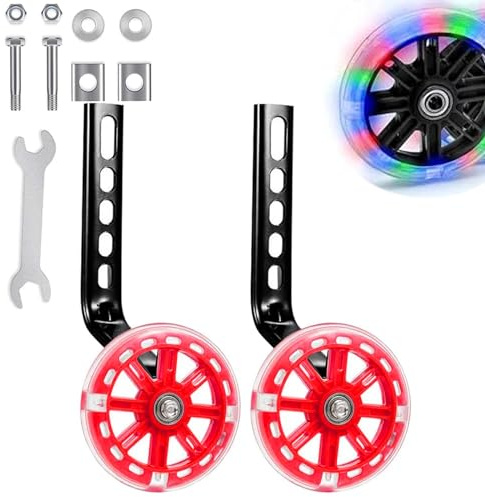 ALI2 Kids Bike Stabilisers for Childs, Bicycle Training Flash Wheels for Kids Compatible with 12 14 16 18 20 Inch Kids' Variable Bicycles & Single-Speed Bikes.(Red)